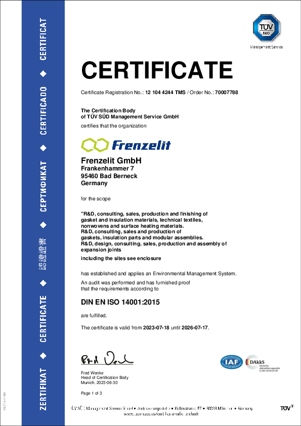 Certificate ISO 14001 Environment management